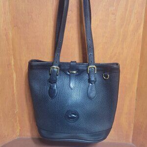 Vintage Dooney and Bourke Black Pebbled Leather All Weather Bucket Bag